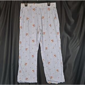 Sundance Womens White Blue Striped Embroidered Floral Pajama Lounge Pants Medium